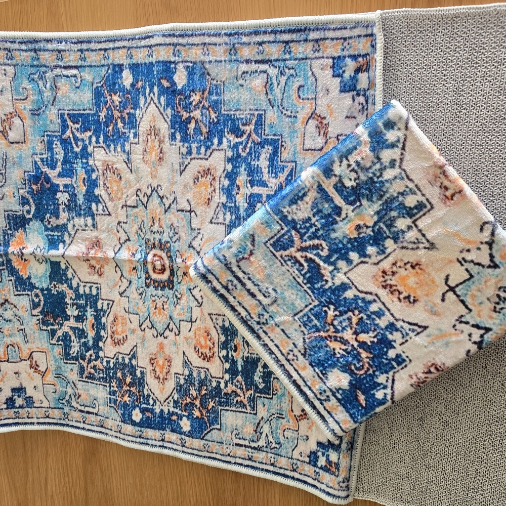 Blue and Cream Patterned Rug Set